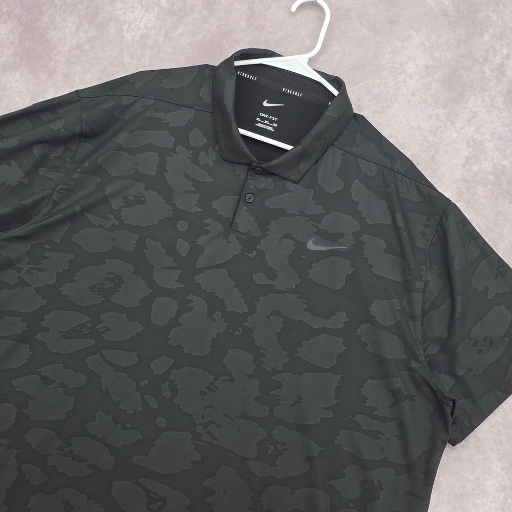 Nike Golf Polo Shirt Mens XXL Dri-FIT Black Tonal Camo Short Sleeve Swoosh Logo